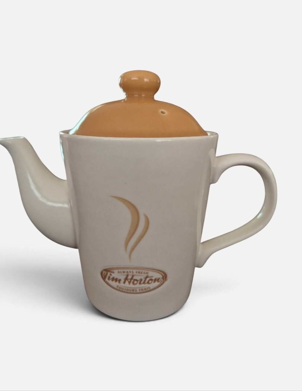 Tim Hortons Ceramic Teapot with Tan Lid